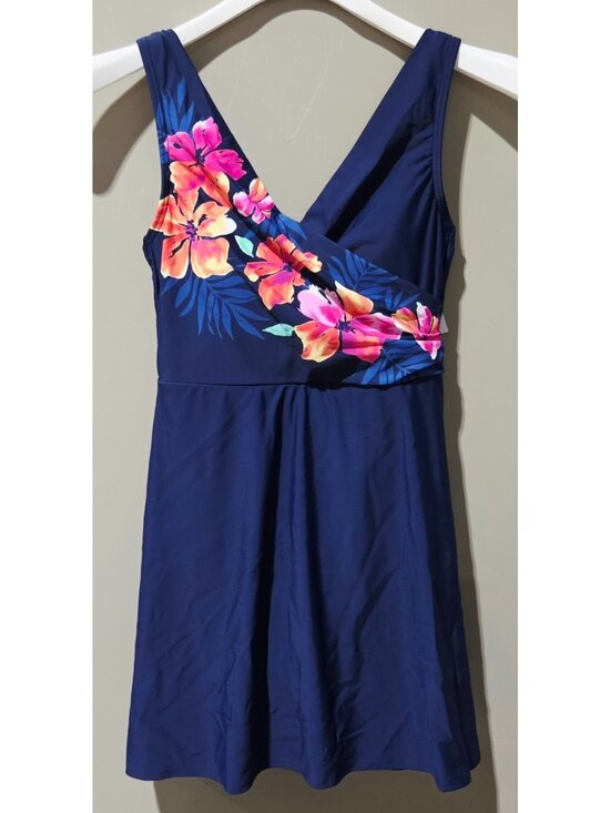 Lands' End Other - Lands' End Navy Blue & Floral Cross Panel Swim Dress w/ Briefs -- Size XS 2/4